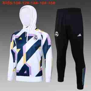 Chandal Con Capucha Niños Real Madrid 2024 2025 Blanco Azul